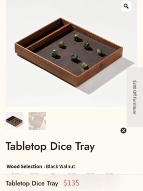 Wyrmwood Black Walnut Tabletop Dice Tray BNIB